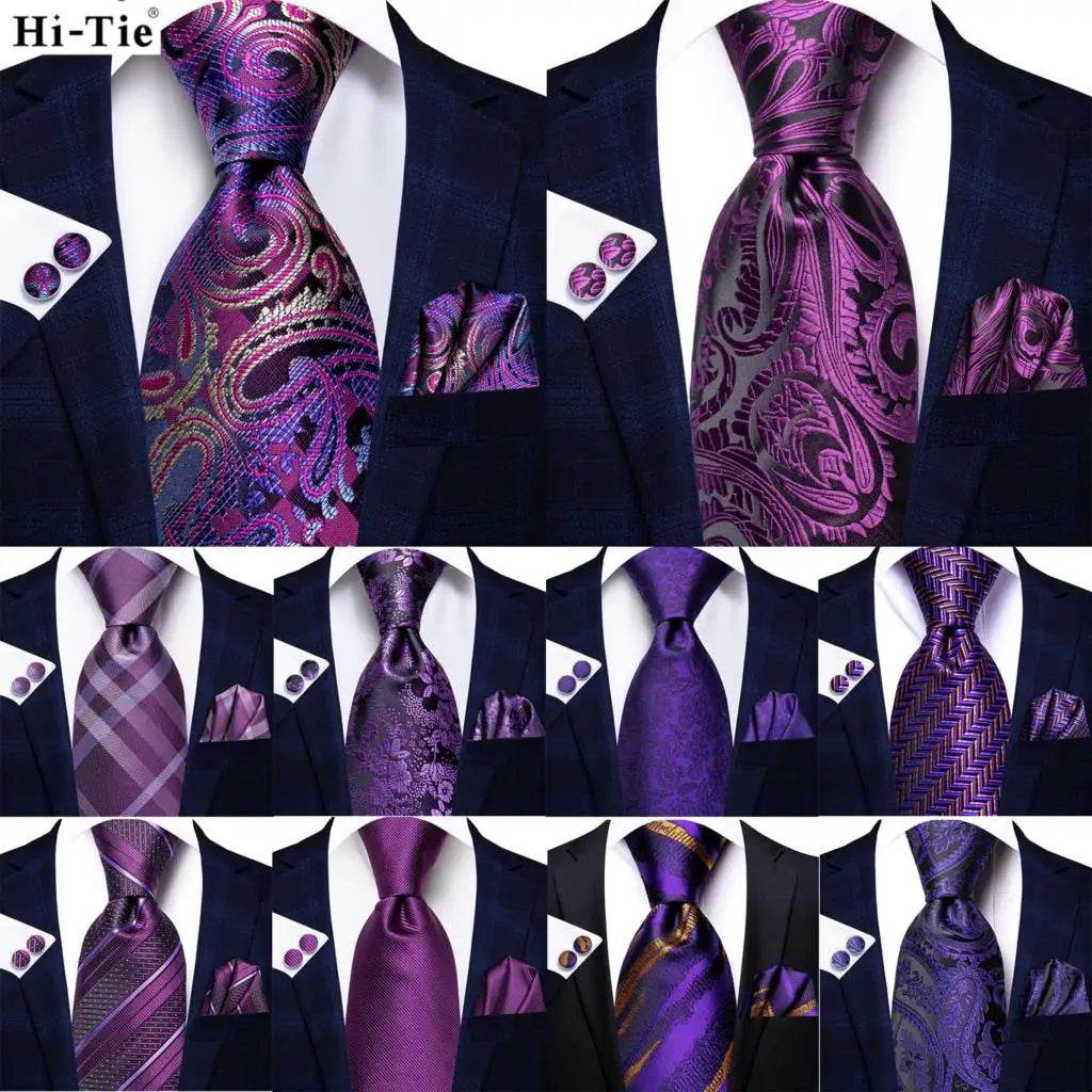 Purple Paisley Silk Tie Set for Men - VacationGrabs
