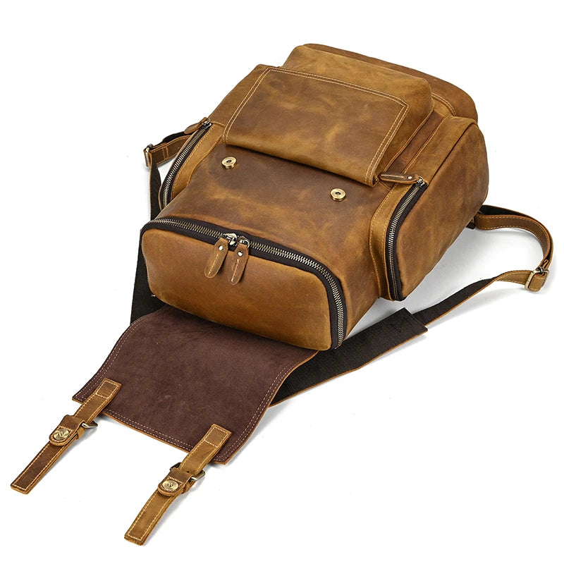 Retro Leather Backpack 15.6" Leather Laptop Daypack for Men