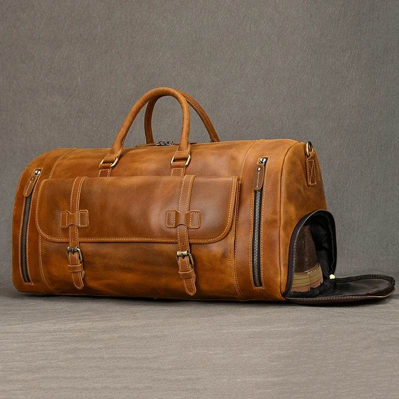 Vintage Fashion Leather Men’s Travel Duffel Bag Luggage - VacationGrabs
