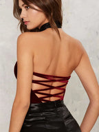 hirigin Women Strapless Neck Bodysuit Sexy Back Lace Up Bodysuit VelvetShapewear Bodycon Leotard Romper Jumpsuit Hot Sale