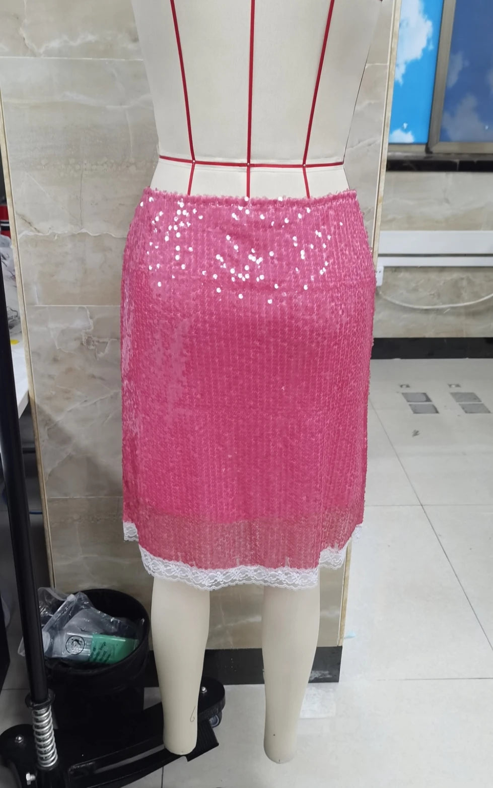 VacationGrabs Women's Fashion Midi Skirts Sequins Lace Trim Low Waist Skirts Summer Fashion Bodycon Skirts Dress Y2K Streetwear