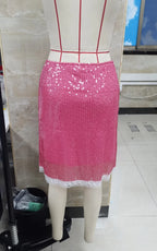VacationGrabs Women's Fashion Midi Skirts Sequins Lace Trim Low Waist Skirts Summer Fashion Bodycon Skirts Dress Y2K Streetwear