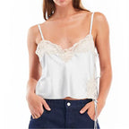 Women's Satin Halter Top | Lace Trim Cami Crop Top