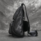 Genuine Leather Men Chest Bag Single Shoulder Sports Riding Bag - VacationGrabs