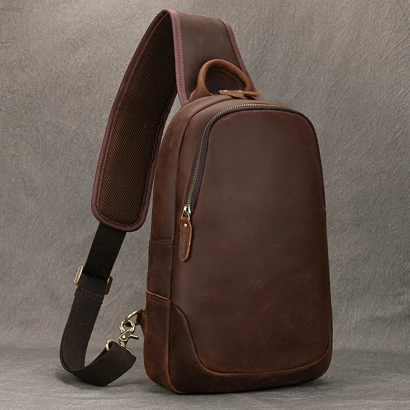 Luufan Men's Chest Bag Genuine Leather Shoulder Messenger Bag Male Sling Bags Travel Day Pack Tablet Design Crossbody Summer Bag