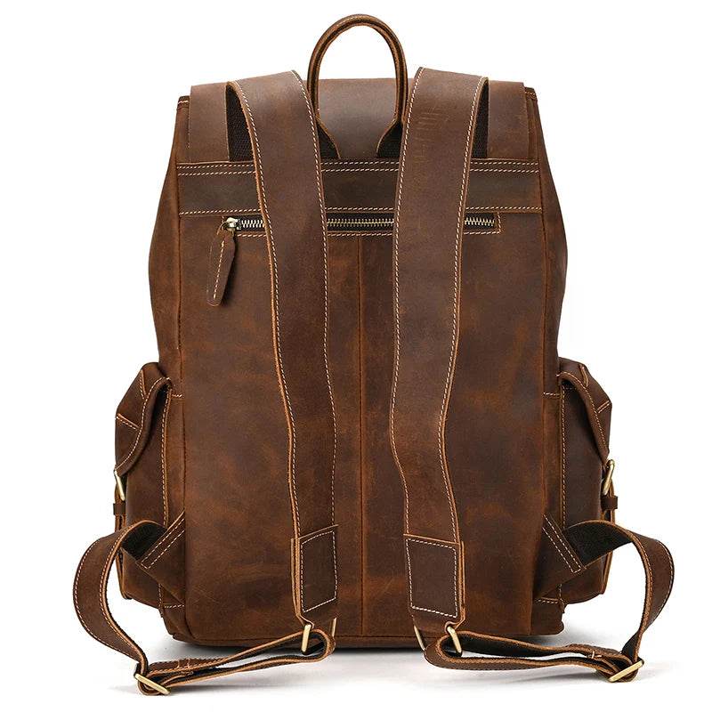 Leather Backpack Vintage Top Grade Travel Men Male Day Pack Bag - VacationGrabs