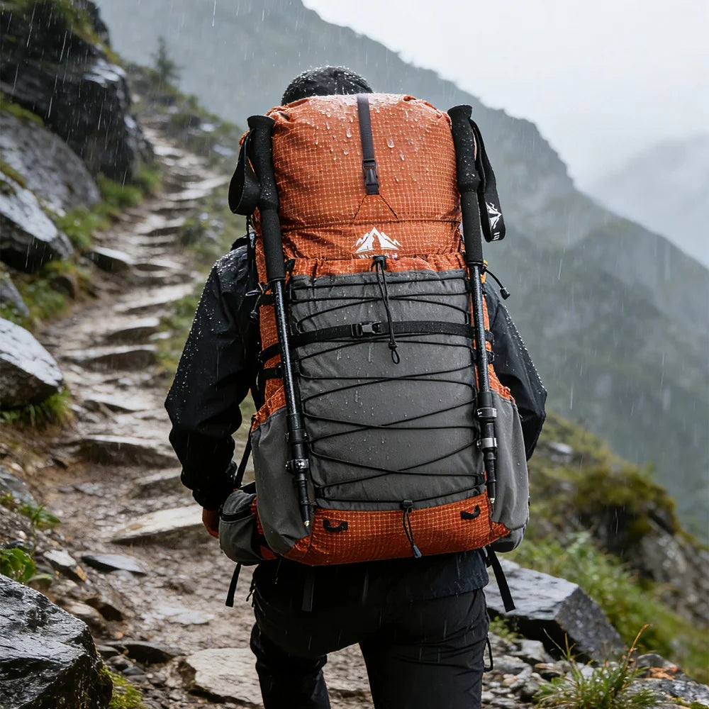 Roll-Top Internal-Frame Hiking Backpack with Rain Cover, 50-70L