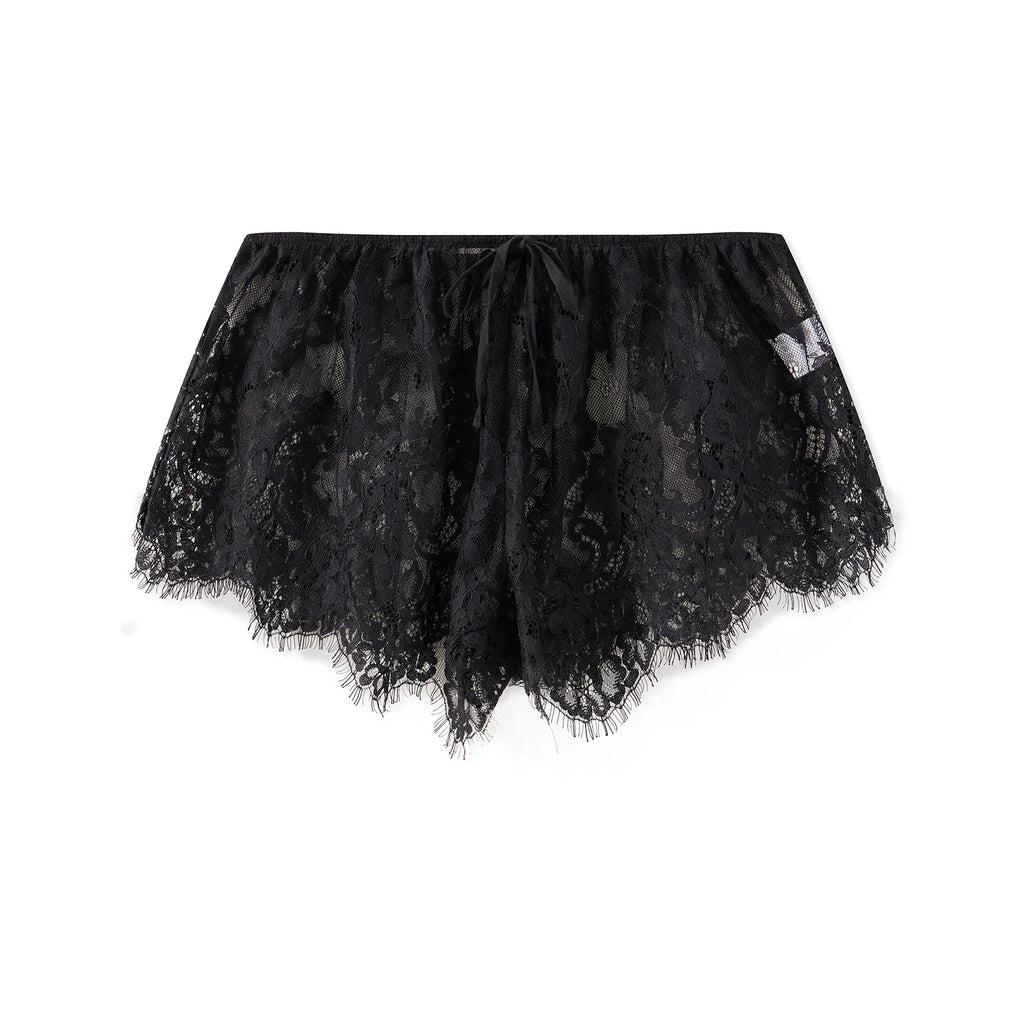VacationGrabs Women’s Solid Color Lace See Through Shorts Casual Elastic Waist Wide Leg Lingerie Shorts Summer Lounge Bottoms