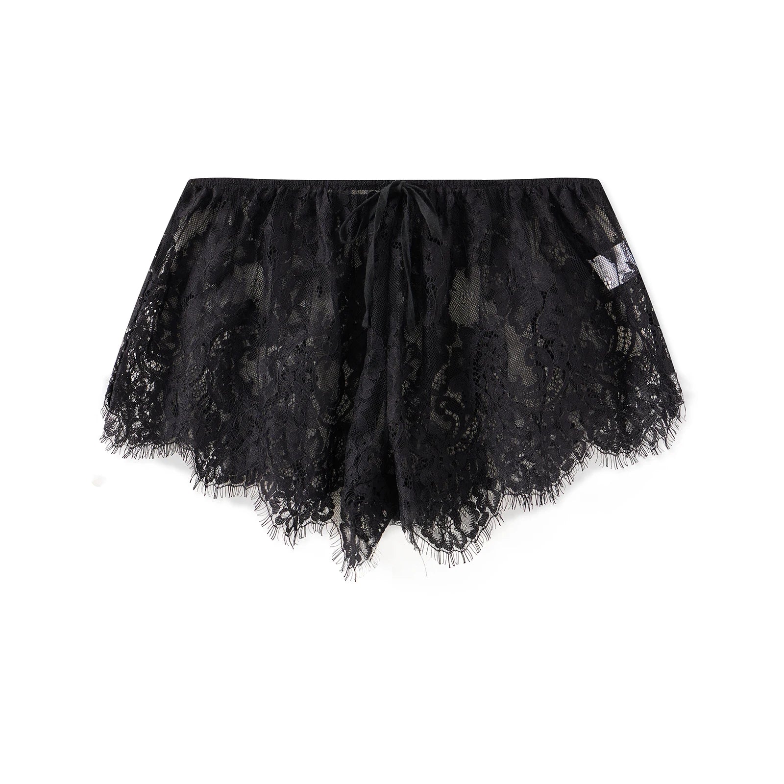 VacationGrabs Women’s Solid Color Lace See Through Shorts Casual Elastic Waist Wide Leg Lingerie Shorts Summer Lounge Bottoms