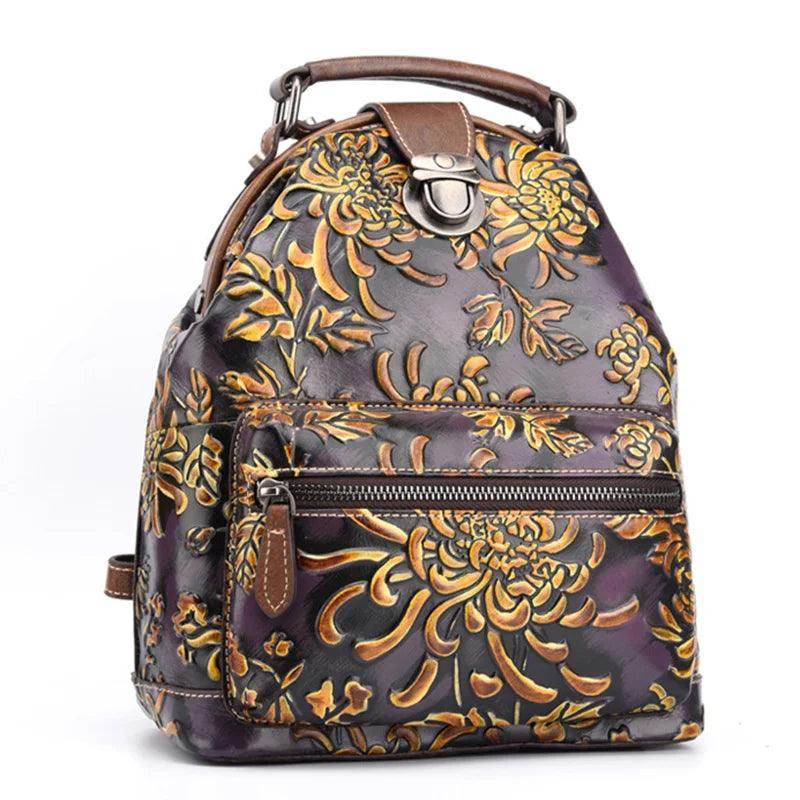 Floral Retro Leather Backpack - VacationGrabs