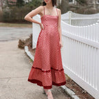 Summer Women's Long Beach Dress Sleeveless Spaghetti Strap Checkerboard Print Flowy Dress Midi Slip Dress for Holiday Beach