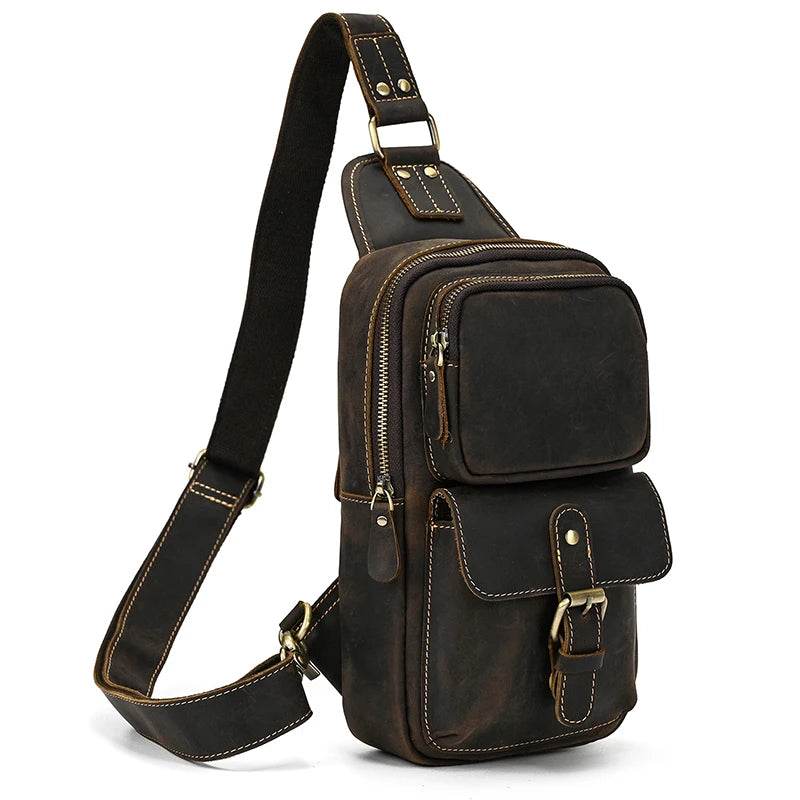 Men’s Leather Chest Bag Big Capacity Sling Crossbody Bag - VacationGrabs