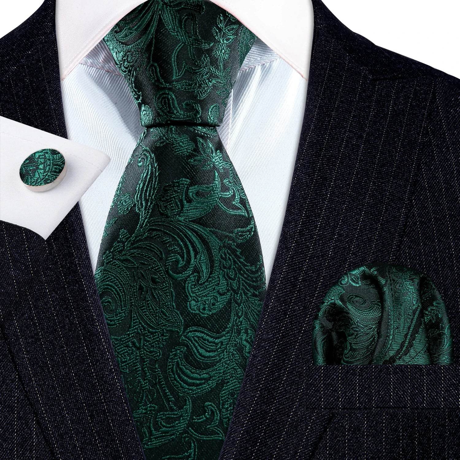 Green Silk Tie Set for Men: Multiple Shades Available - VacationGrabs