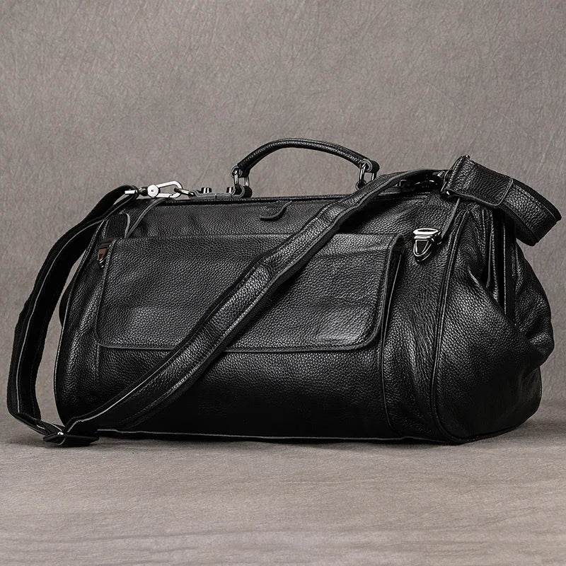 Luxury Leather Carry On Luggage Bag Real Cowskin Travel Duffle - VacationGrabs