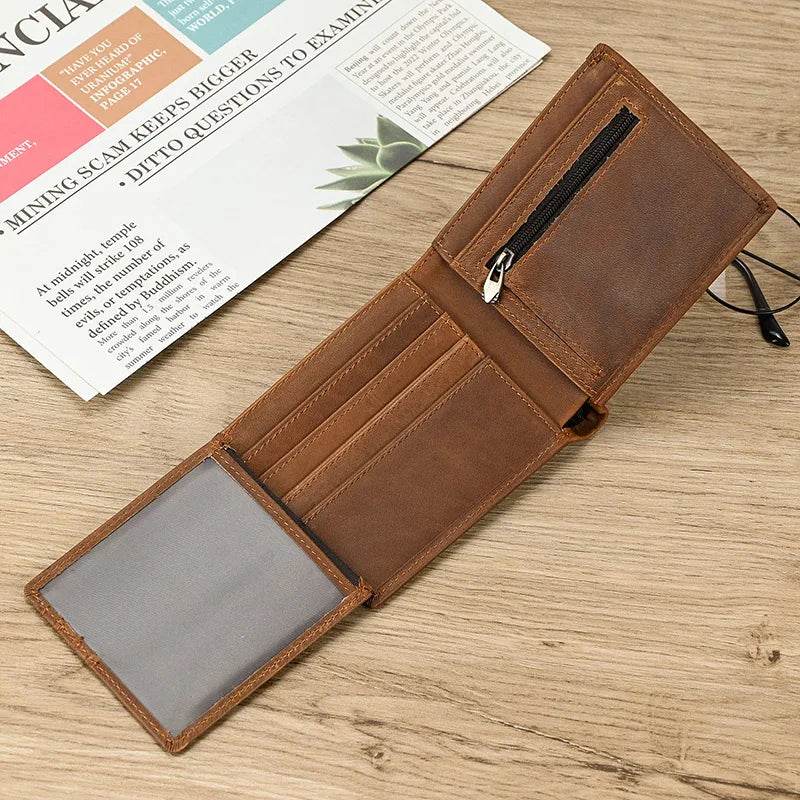 Crazy Horse Men’s Short Wallet for Gifts Retro Fashion Leather - VacationGrabs