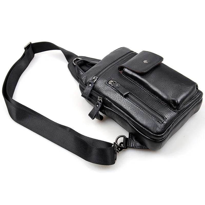Leather Chest Sling Bag Waterproof Casual Real Leather Men Bag - VacationGrabs