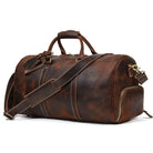Genuine Cowhide Leather Travel Duffle Bag Men’s Weekend Bag Shoe Pocket - VacationGrabs