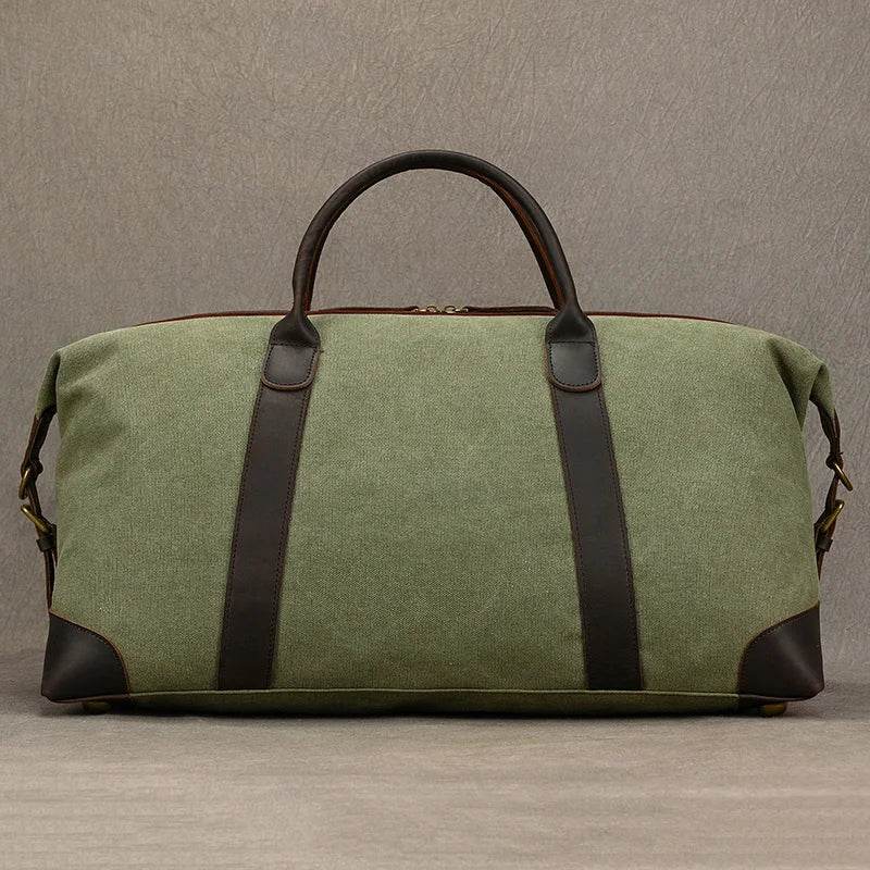 Canvas & Leather Travel Bag for Men Large Shoulder Weekender Bag - VacationGrabs