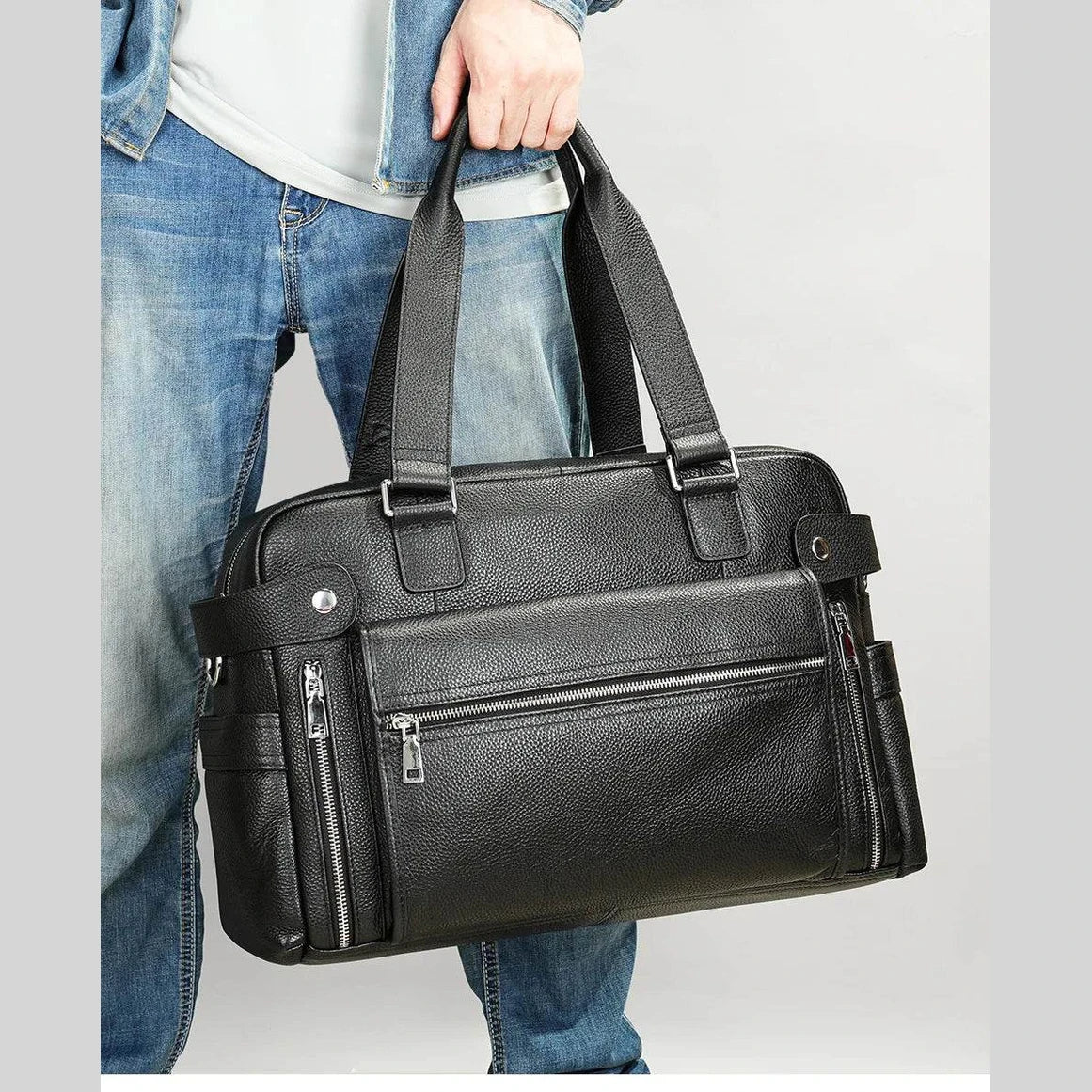 Men's Business Briefcase Leather Travel Tote Bag - VacationGrabs