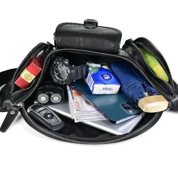 Big Size Leather Chest Bag Waist Pouch Real Cowhide Crossbody - VacationGrabs