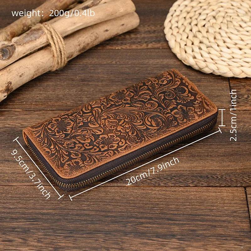 Men's Zip Long Wallet Natural Cowhide for Cards, Cash & Phone - VacationGrabs