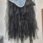 Women's Skirts Mesh A-line High Waist Long Irregular Denim Skirt