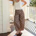 VacationGrabs Women High Waist Polka Dot Wide Leg Cropped Pants Seam Detail Loose Straight Leg Ankle Trousers Vintage CasualStreetwear