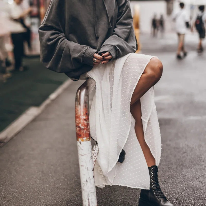 VacationGrabs Fashion Women Sheer Skirt Y2K Polka Dot Ankle Length Long Sheer Skirt Summer Spring Casual Party Wear High Waist Skirt