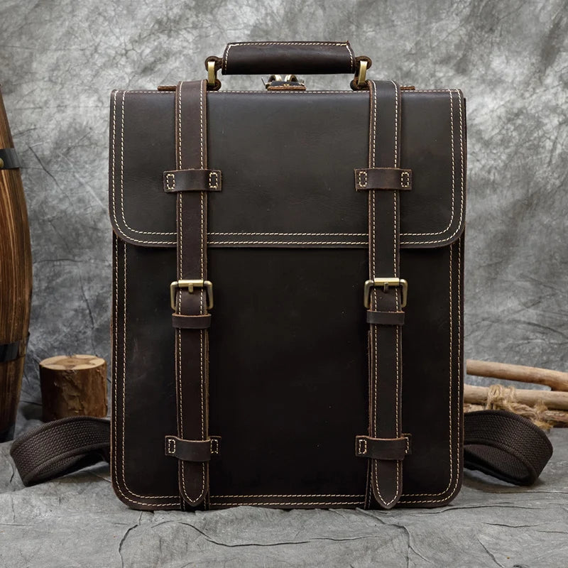Crazy Horse Leather Backpack for Men 15.6" Laptop Travel Bag