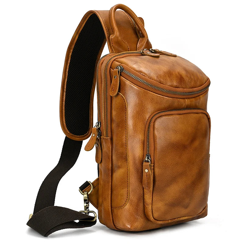 High Capacity Leather Chest Bag For Men Crossbody Bag Single Shoulder Bagpack Man Leather Travel Chest Bag Pack Genuine Leather