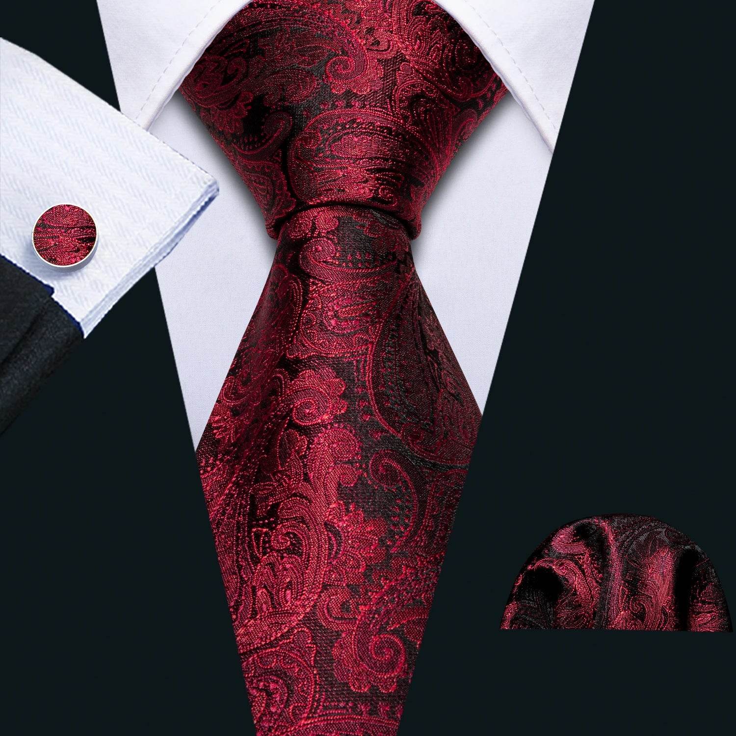 Red Plaid Silk Tie Set for Men - VacationGrabs
