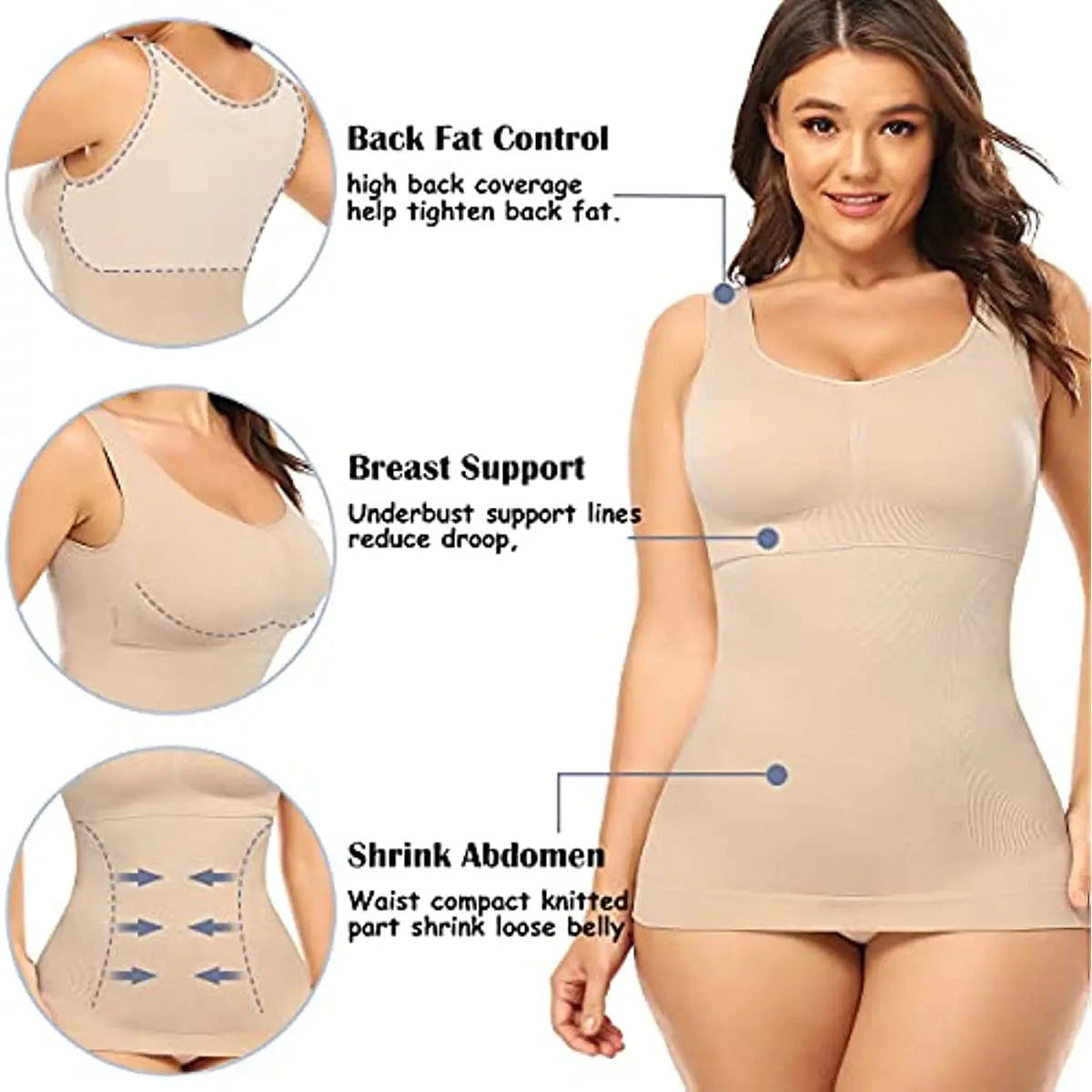 Plus Size Tummy Control Cami with Built-In Bra Shapewear