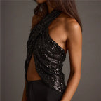 VacationGrabs Women's Summer Halter Neck Tops Sparkly Sequin Sleeveless Open Back Slim Fit Vest for Party Club Night Wear