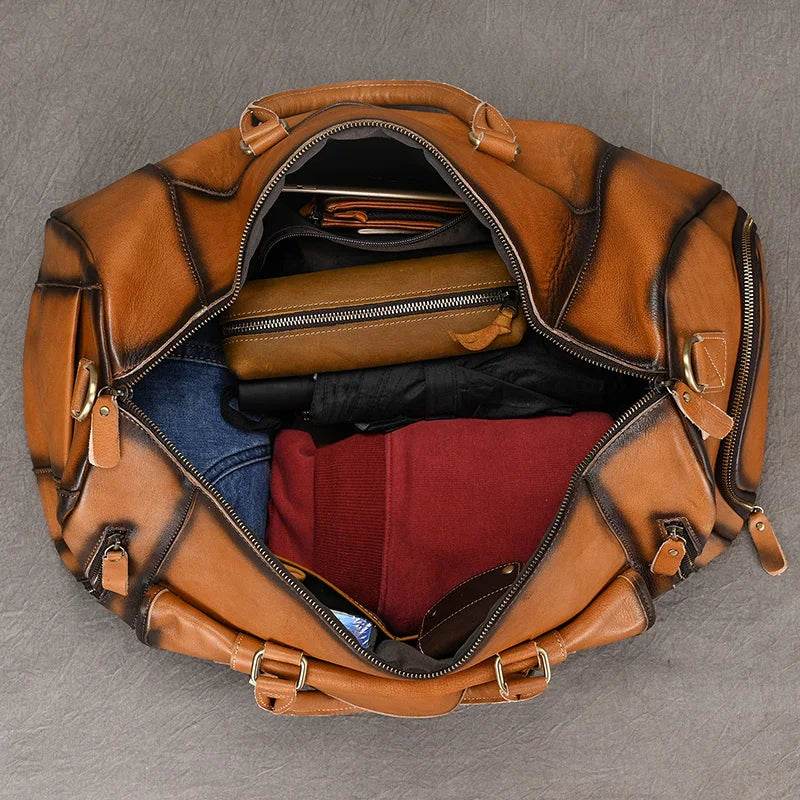Vintage Men’s Leather Travel Bag Large Duffle with Shoe Compartment - VacationGrabs
