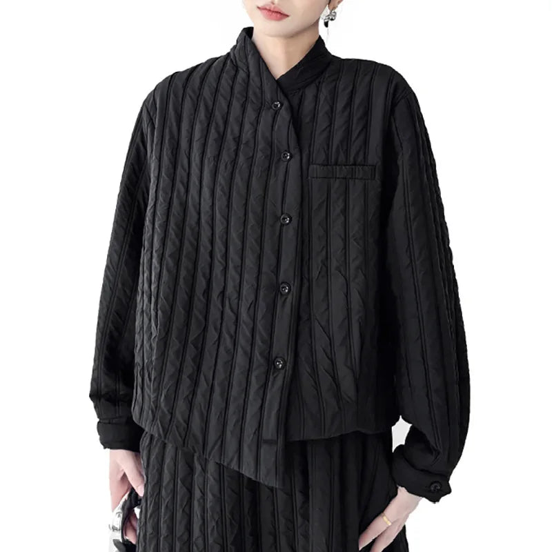 Women's Asymmetric Padded Coat & Skirt Set with Scarf