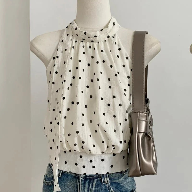 Polka Dot Halter Neck Off-Shoulder Top for Women