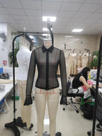 VacationGrabs Sheer Button Down Shirts for Women See Through Mesh Long Sleeve Button Up Blouse Shirt Sexy Going Out Tops Streetwear