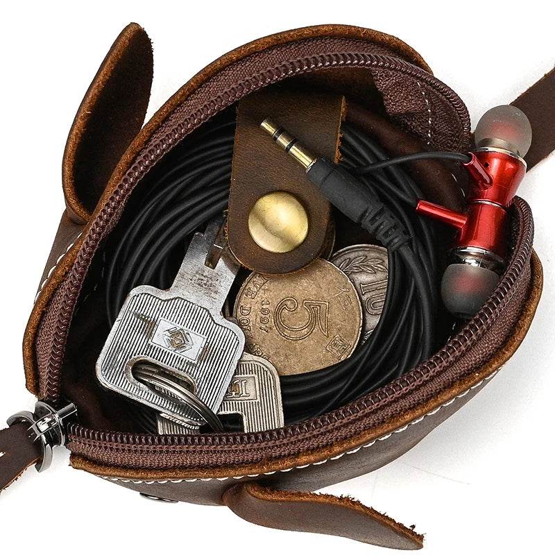 Cute Coin Purse Genuine Leather Small Wallet for Coins, Cards, & Earphones - VacationGrabs