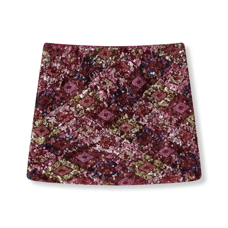 VacationGrabs Women Y2K Sparkly Sequin Mini Skirt Side Tie-up Low Waist Pencil Skirt Glitter Festival Rave Short Skirts Party Clubwear