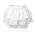 VacationGrabs Lolita Sweet Lace Layered Bloomers Women Elastic High Waist Ruffle Fake Two Piece Skort Lace Hem Casual Cute Short Pants