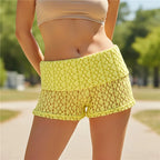 VacationGrabs Women Knitted Fold Over Shorts Slim Fit Ribbed Knit Mini Shorts Y2k Foldover Low Rise Sexy Micro Bottoms Streetwear