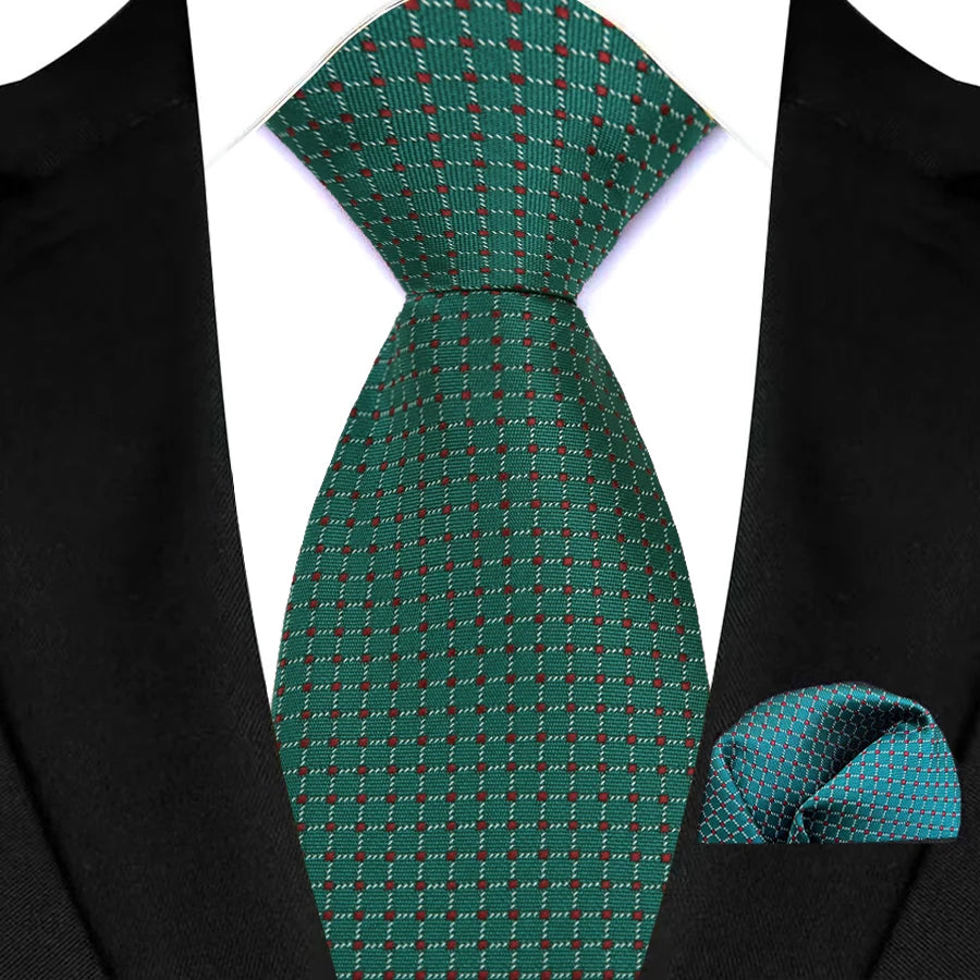 Men Tie Hankerchief Set Plaid & Checks 8CM Necktie Pocket Square Cravat for Male Wedding Party Business Gift Accessories