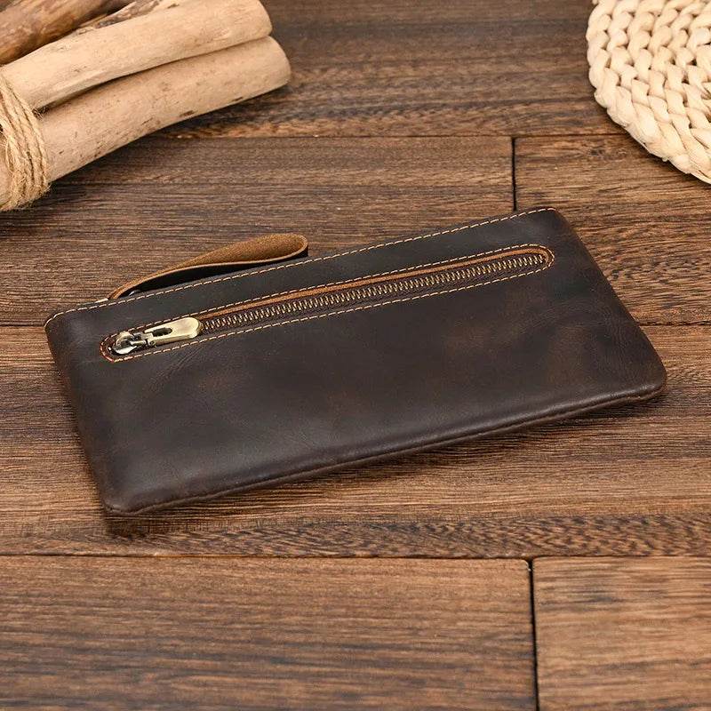 Leather Cellphone Pouch Wallet for Men & Women Long Slim Zipper Purse - VacationGrabs