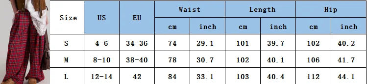 VacationGrabs Women Y2k Gingham Wide Leg Mid Rise Holiday High Street Tartan Pants Vintage Plaid Baggy Trousers with Pockets