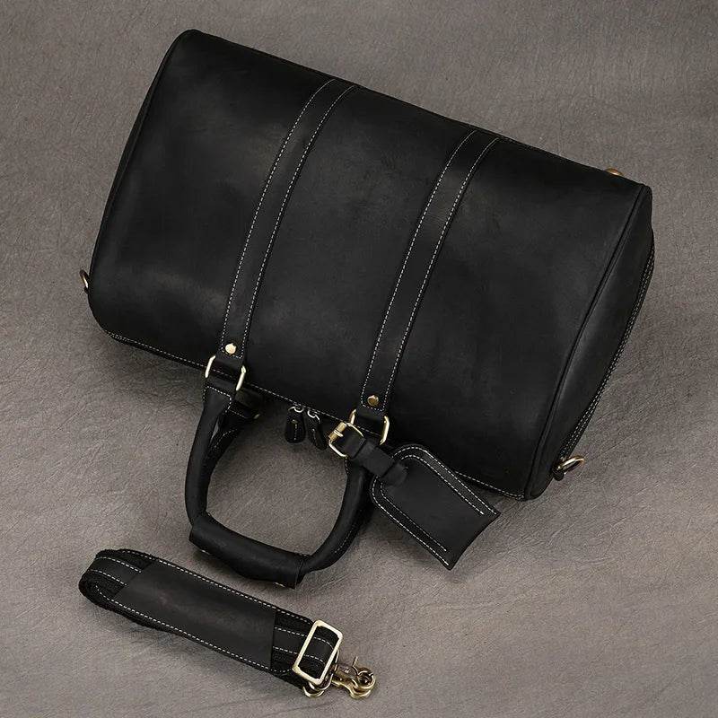 Crazy Horse Leather Men’s Travel Duffle Bag Retro Cowhide - VacationGrabs