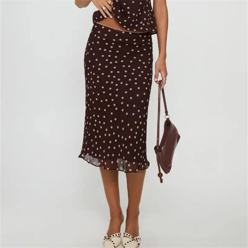 VacationGrabs Womens Casual Midi Skirt Elegant Polka Dot Print Bodycon Pencil Skirt for Party Workout Daily Wear Summer Y2K Streetwear