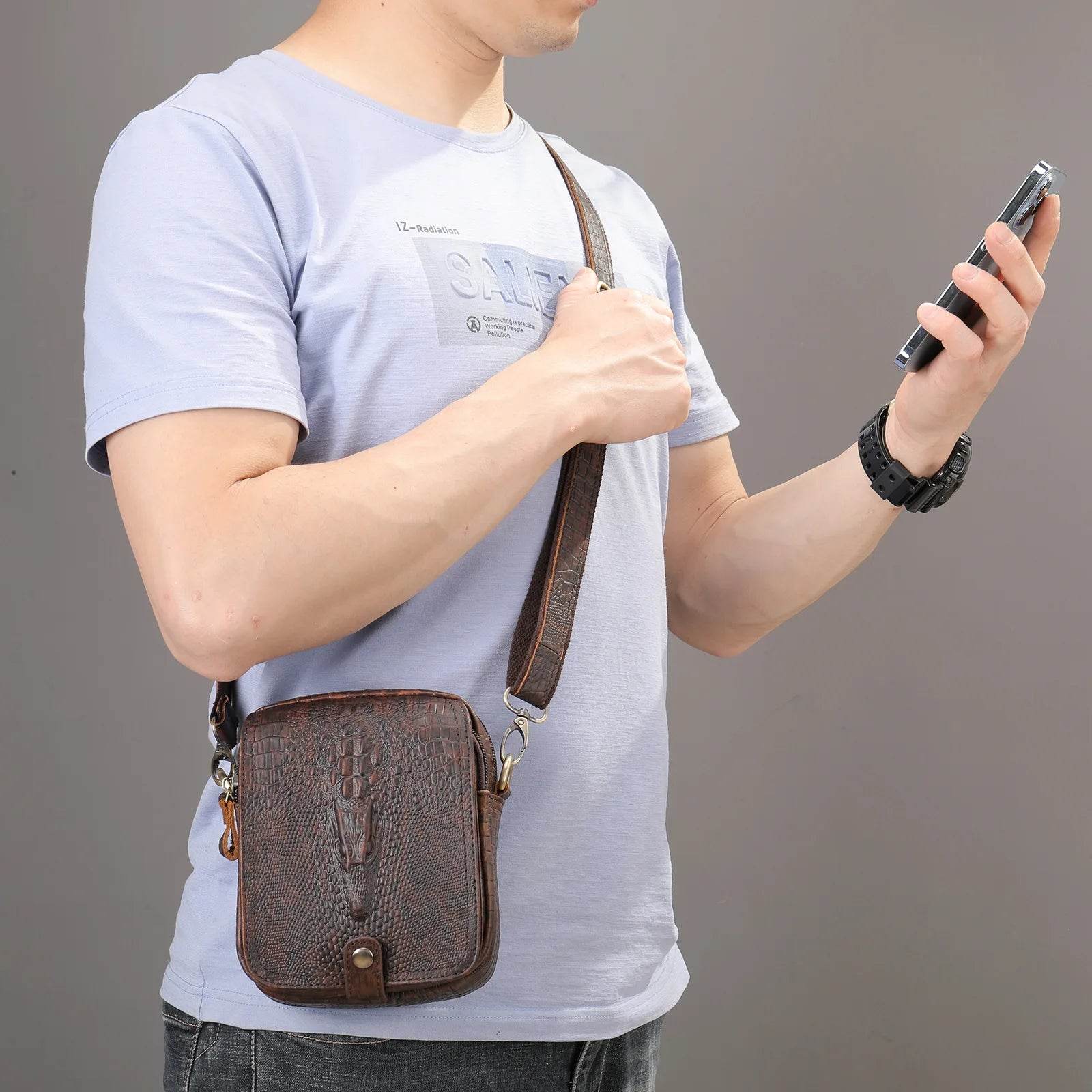 Men’s Vertical Leather Single Shoulder Crossbody Bag - VacationGrabs