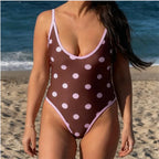 VacationGrabs Women's Summer Swimsuit Y2K Dots Print Sleeveless Adjustable Spaghetti Strap Bodysuit Bathing Suit Beachwear