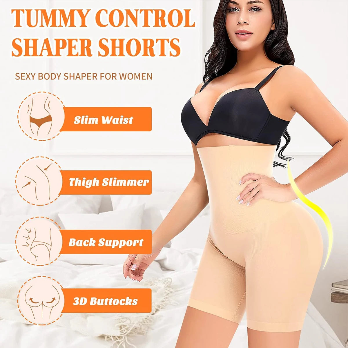 High Waisted Tummy Control Shapewear Shorts, Slip Shorts