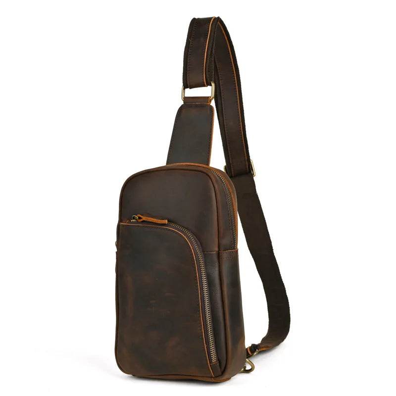 Casual Leather Chest Bag Retro Men's Crossbody Outdoor Sling Bag - VacationGrabs